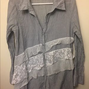 BKE Striped Shirt With Lace L